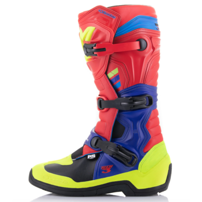 Alpinestars stivale tech 3 bright red dark blu yellow fluo